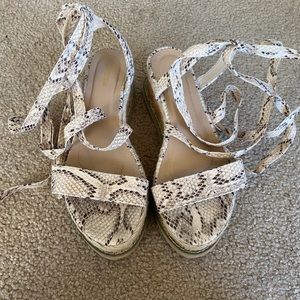 Snakeskin cork tie up wedges!